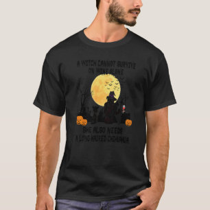 Witch Wine And Long Haired Chihuahua Dog Halloween T-Shirt