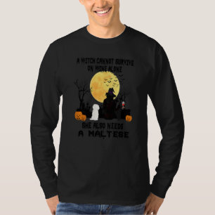 Witch Wine And Maltese Dog Mum Halloween Costume T-Shirt