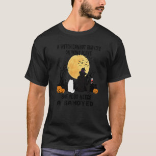 Witch Wine And Samoyed Dog Mum Halloween Costume T-Shirt
