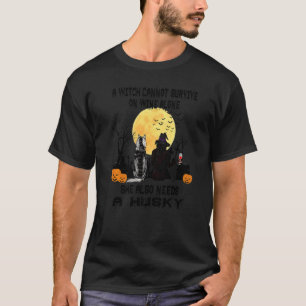 Witch Wine And Siberian Husky Dog Halloween Costu T-Shirt