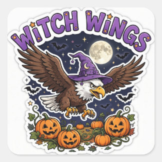 Witch Wings Sticker — Bald Eagle Witch Hat Pumpkin