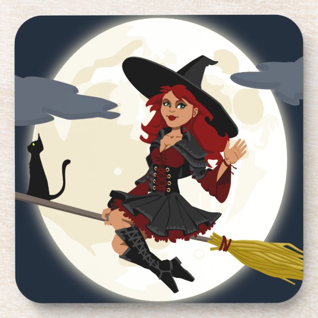 witch witchcraft broomstick broom coaster (Front)