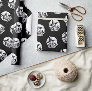Witch with a Cat and an Owl - Halloween Fan Fun 1 Wrapping Paper
