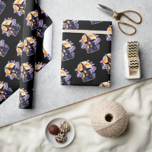 Witch with a Cat and an Owl - Halloween Fan Fun 2 Wrapping Paper