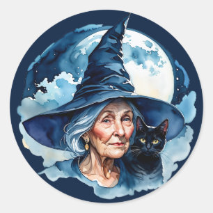 Witch with a Cat - Wicca Halloween 1 Classic Round Sticker