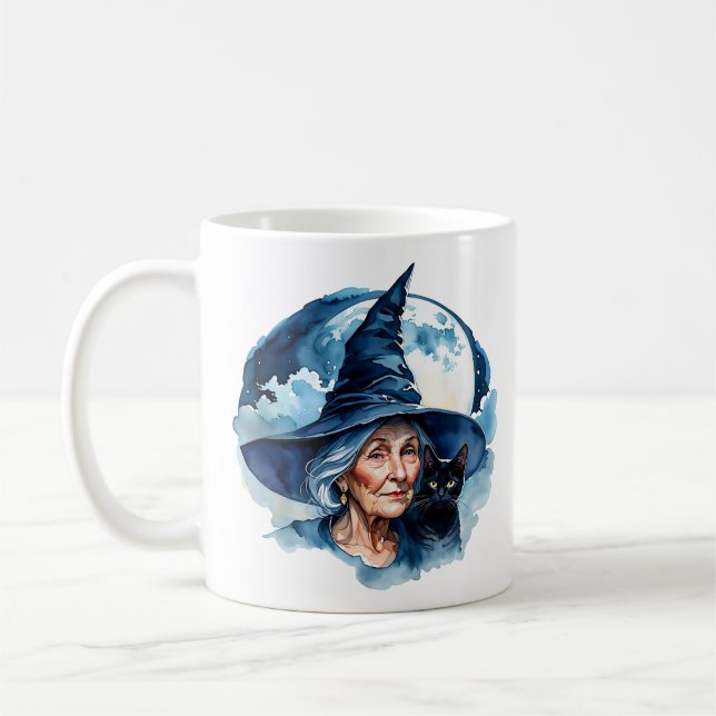 Witch with a Cat - Wicca Halloween 1 Coffee Mug (Left)