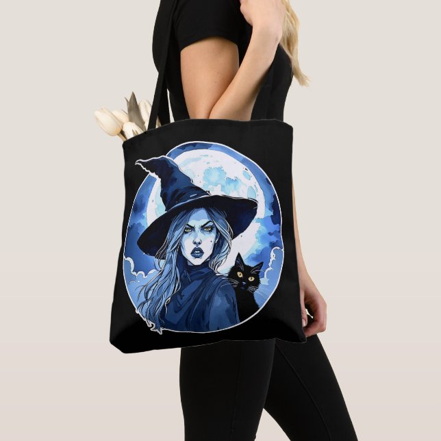 Witch with a Cat - Wicca Halloween 2 Tote Bag (Close Up)