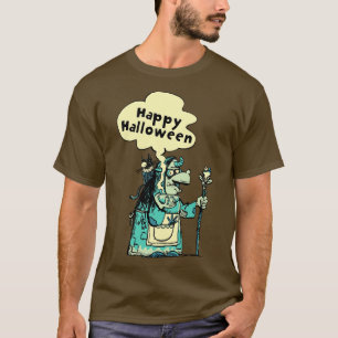 witch with a magic potion in a bowl and a cat on h T-Shirt