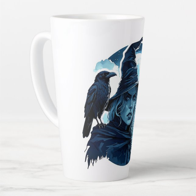 Witch with a Raven - Halloween Fan Fun 2 Latte Mug (Left Angle)