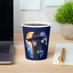 Witch with a Wolf - Halloween Fan Fun 1 Paper Cups