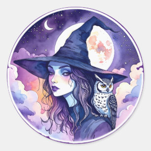 Witch with an Owl - Halloween Fan Fun 2 Classic Round Sticker