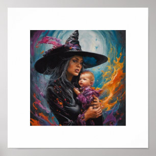 Witch with Baby Poster