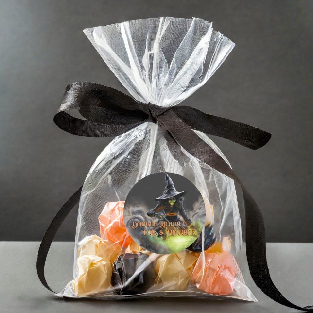 Witch with Burning Cauldron Halloween Classic Round Sticker (Creator Uploaded)