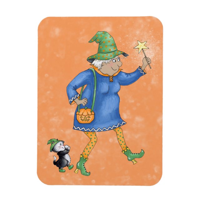 Witch with cat  magnet (Vertical)