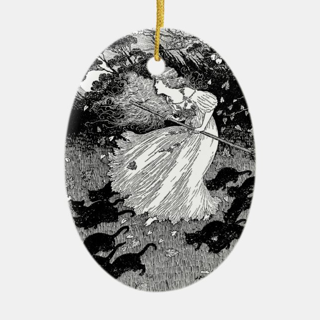 Witch with cats ceramic tree decoration (Front)