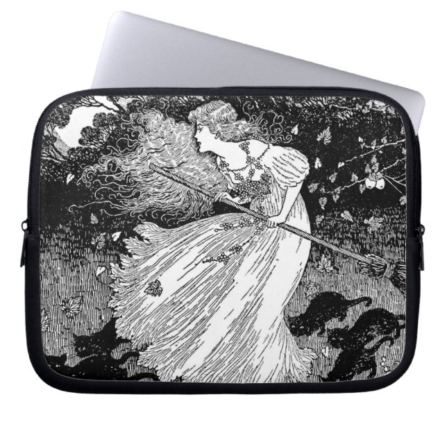 Witch with cats laptop sleeve (Front)