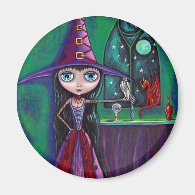 Witch With Falcon and Dragon Magnet (Front)