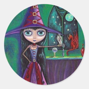 Witch With Falcon and Dragon Sticker