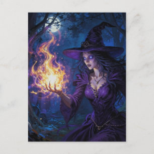 Witch with fire magick postcard