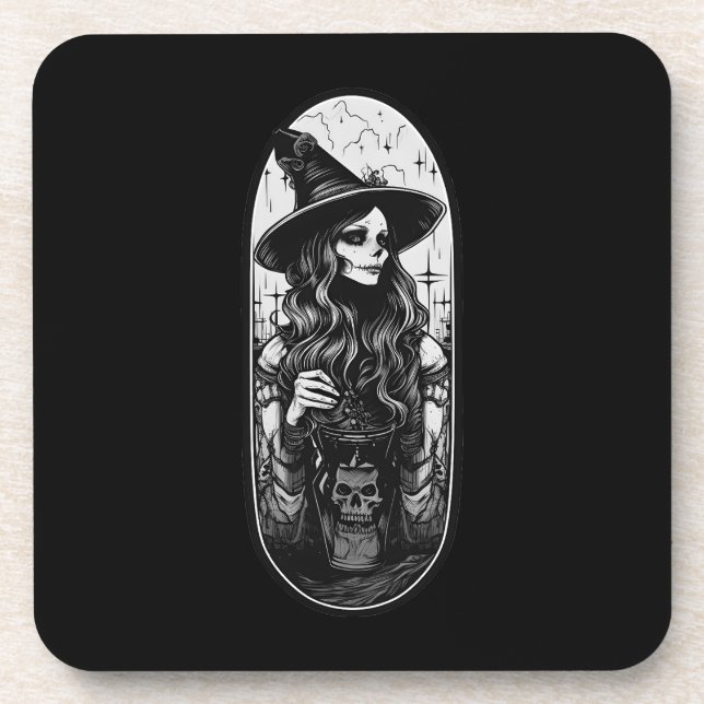 Witch with lantern Halloween Coaster (Front)