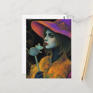 Witch With Mouse Wand Postcard