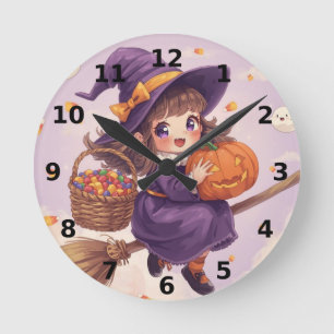 Witch with Pumpkin Halloween Clock