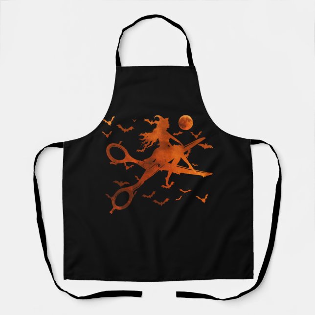 Witch With Scissors Broom Hair Stylist Halloween H Apron (Front)