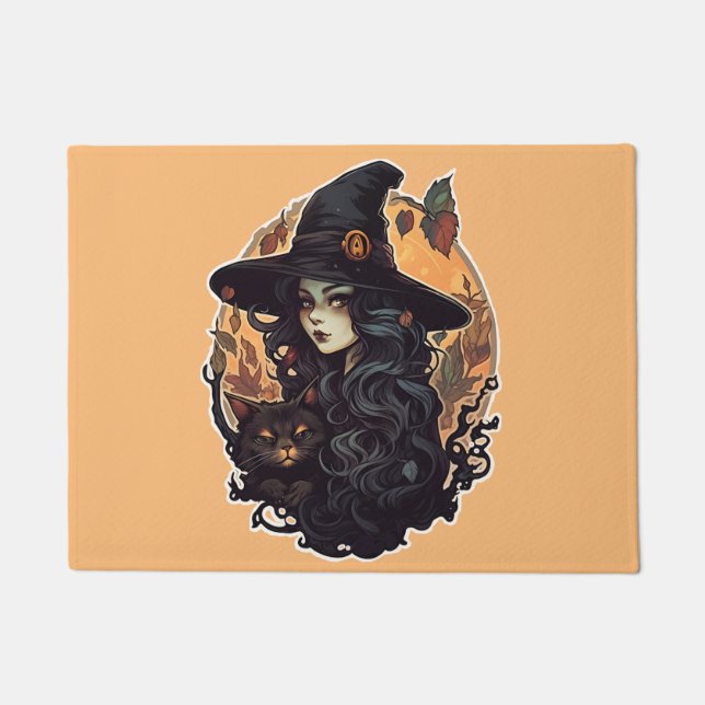 Witch with the black cat halloween doormat (Front)