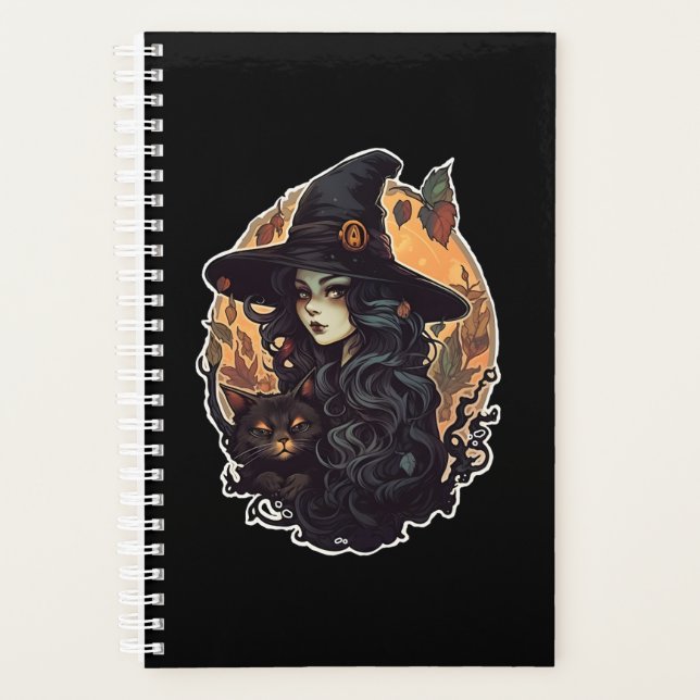 Witch with the black cat halloween planner (Front)