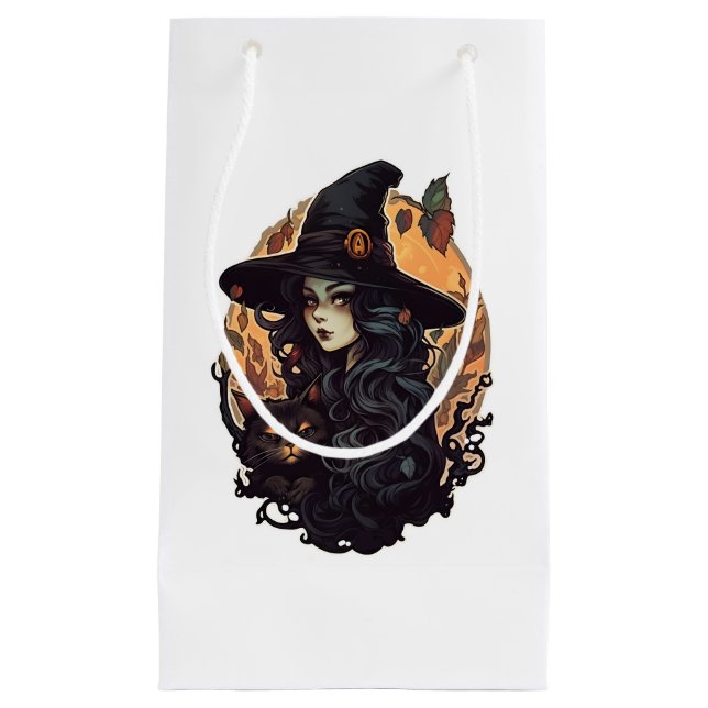 Witch with the black cat halloween small gift bag (Front)