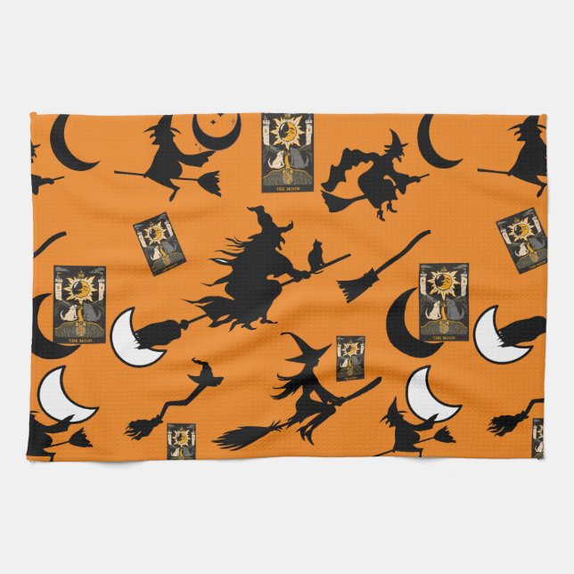 Witch wizard blackcat moon bloomstick tea towel (Horizontal)