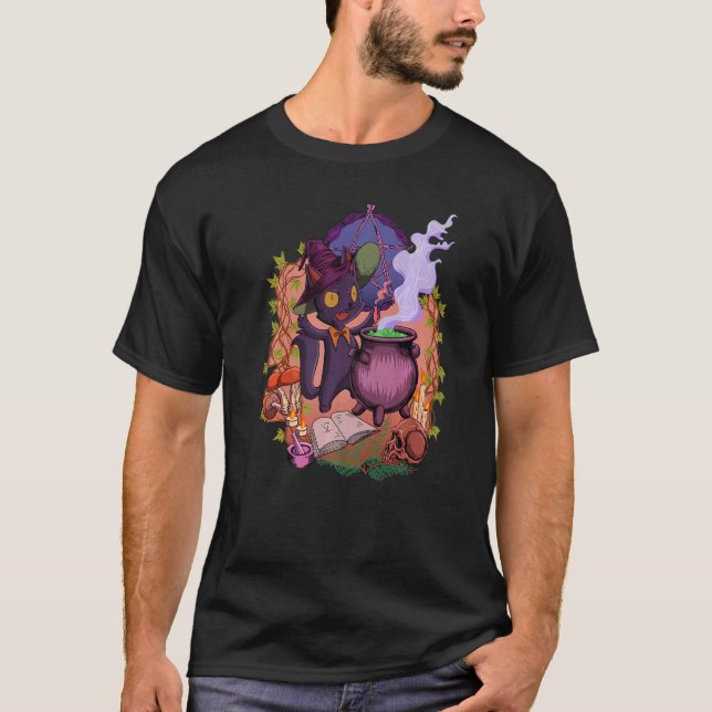Witchcore  at the cauldron stands the witch cat T-Shirt (Front)