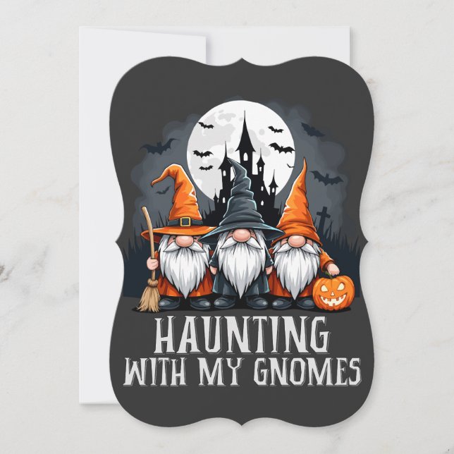 Witchcore Halloween Gnome Trio Haunted Castle Holiday Card (Front)