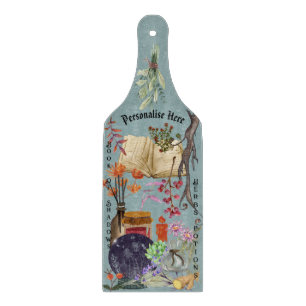 Witchcraft Magical Herbs Crystal Teal Green Glass Cutting Board