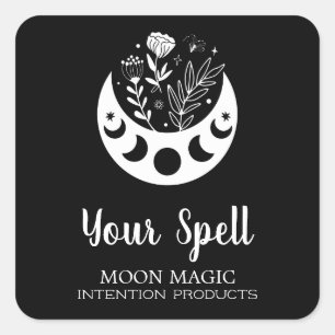 Witchcraft Moon Flowers Black Jar Stickers