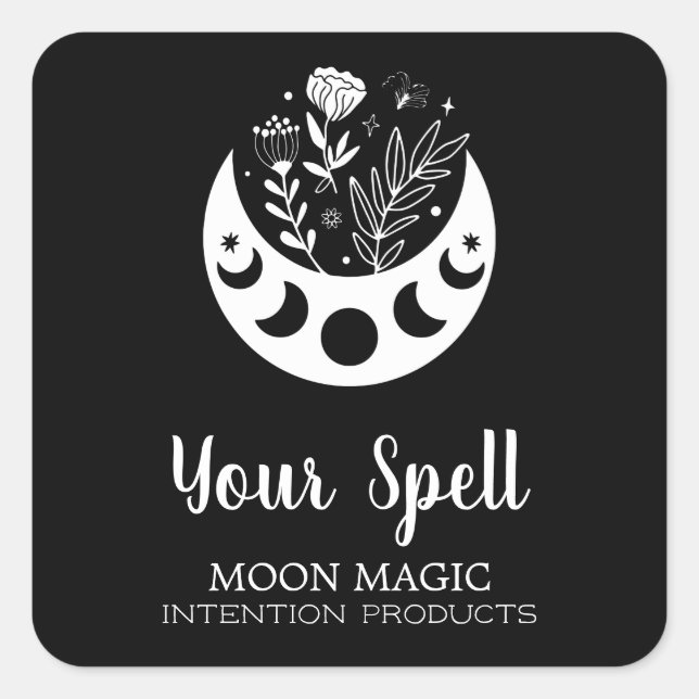 Witchcraft Moon Flowers Black Jar Stickers (Front)