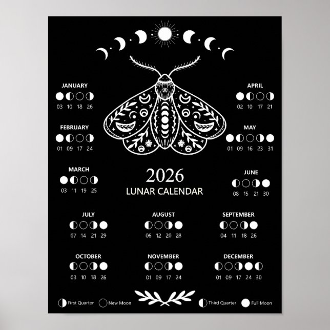 Witchcraft Moth Celestial Lunar Moon Calendar Poster (Front)
