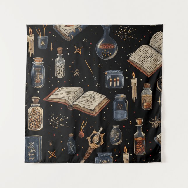 Witchcraft Potion Pattern – Halloween Magic Tapestry (Front)