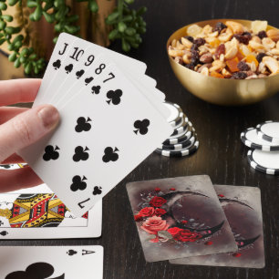 Witchery   Crescent Moon with Gothic Red Roses Playing Cards
