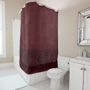Witchery Flourish   Dark Red Fantasy Pentacle Shower Curtain
