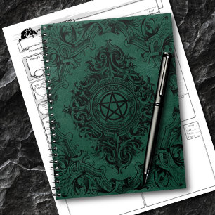 Witchery Flourish   Emerald Green Fantasy Pentacle Notebook