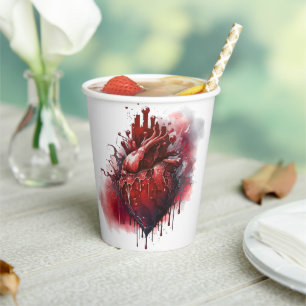 Witchery Heart with Red and Gold Bleeding Drip Paper Cups