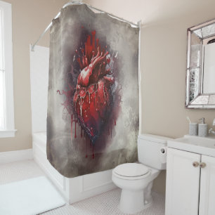 Witchery   Heart with Red and Gold Bleeding Drip Shower Curtain