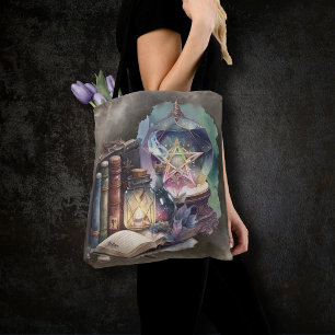 Witchery   Pastel Spellbook Tomes and Crystal Ball Tote Bag