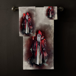 Witchery   Red Witch with Dark Evil Gothic Shadows Bath Towel Set