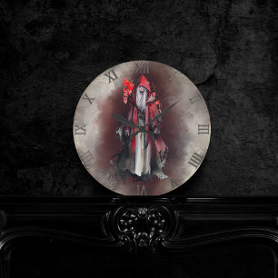 Witchery   Red Witch with Dark Evil Gothic Shadows Round Clock