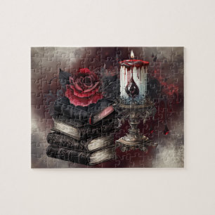 Witchery   Spellbook Tomes and Skull Candle Jigsaw Puzzle