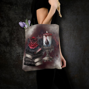 Witchery   Spellbook Tomes and Skull Candle Tote Bag