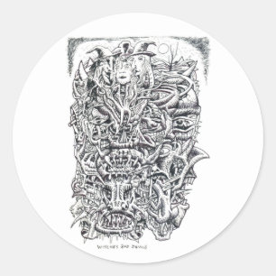 Witches and Devils, by Brian Benson Classic Round Sticker