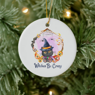 Witches Be Crazy – Witch Black Cat Ceramic Tree Decoration